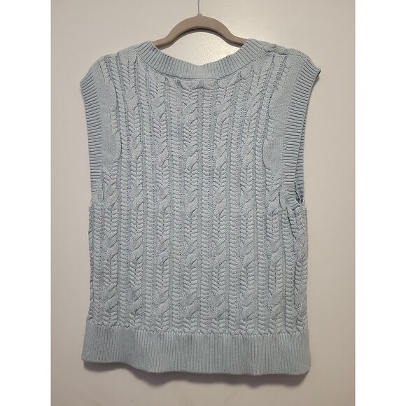 Abercrombie Fitch Crop Cable Knit Sweater Vest Women Blue V-Neck  Academia Med - Picture 4 of 5